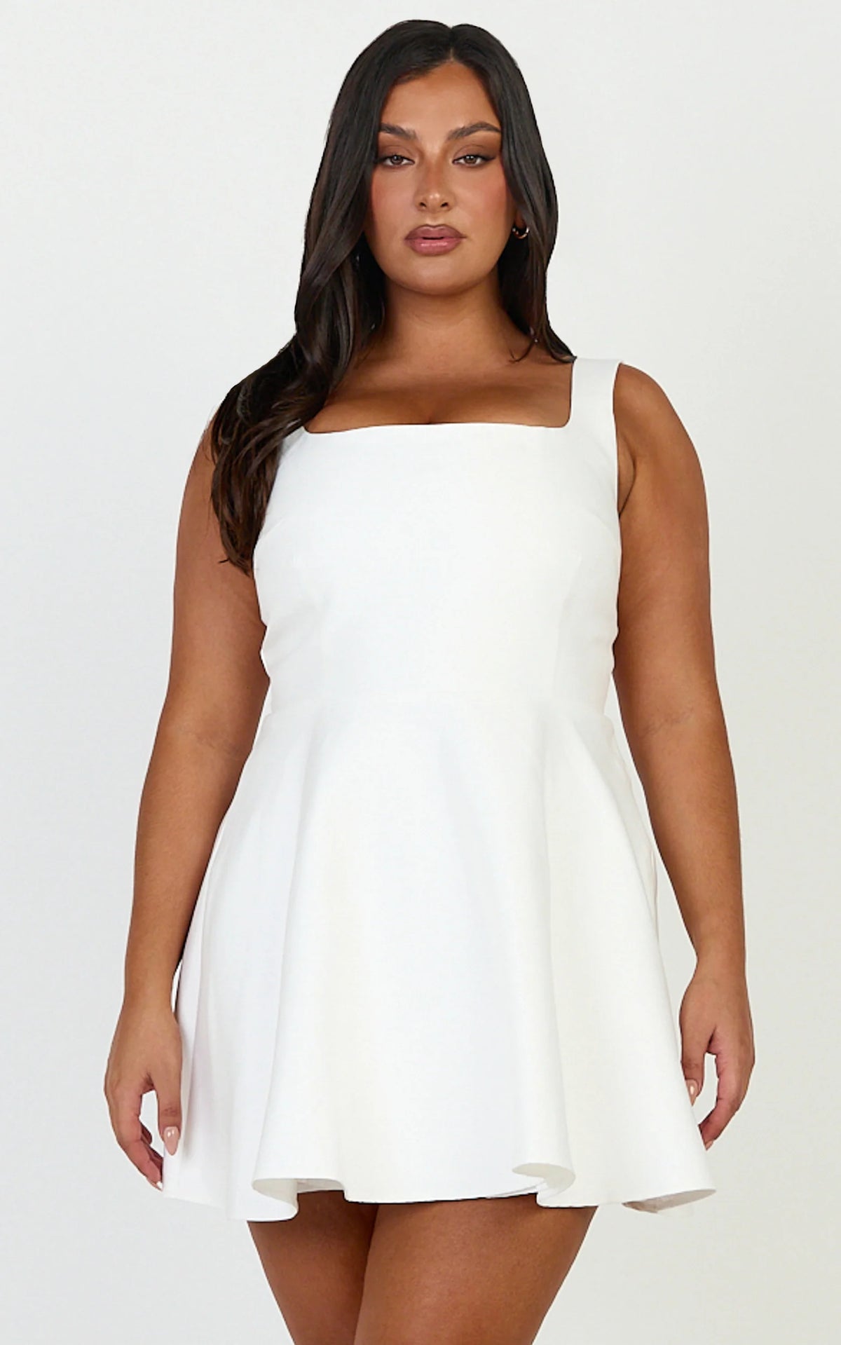 Talia Mini Dress - Scoop Neck Fit And Flare Dres in White