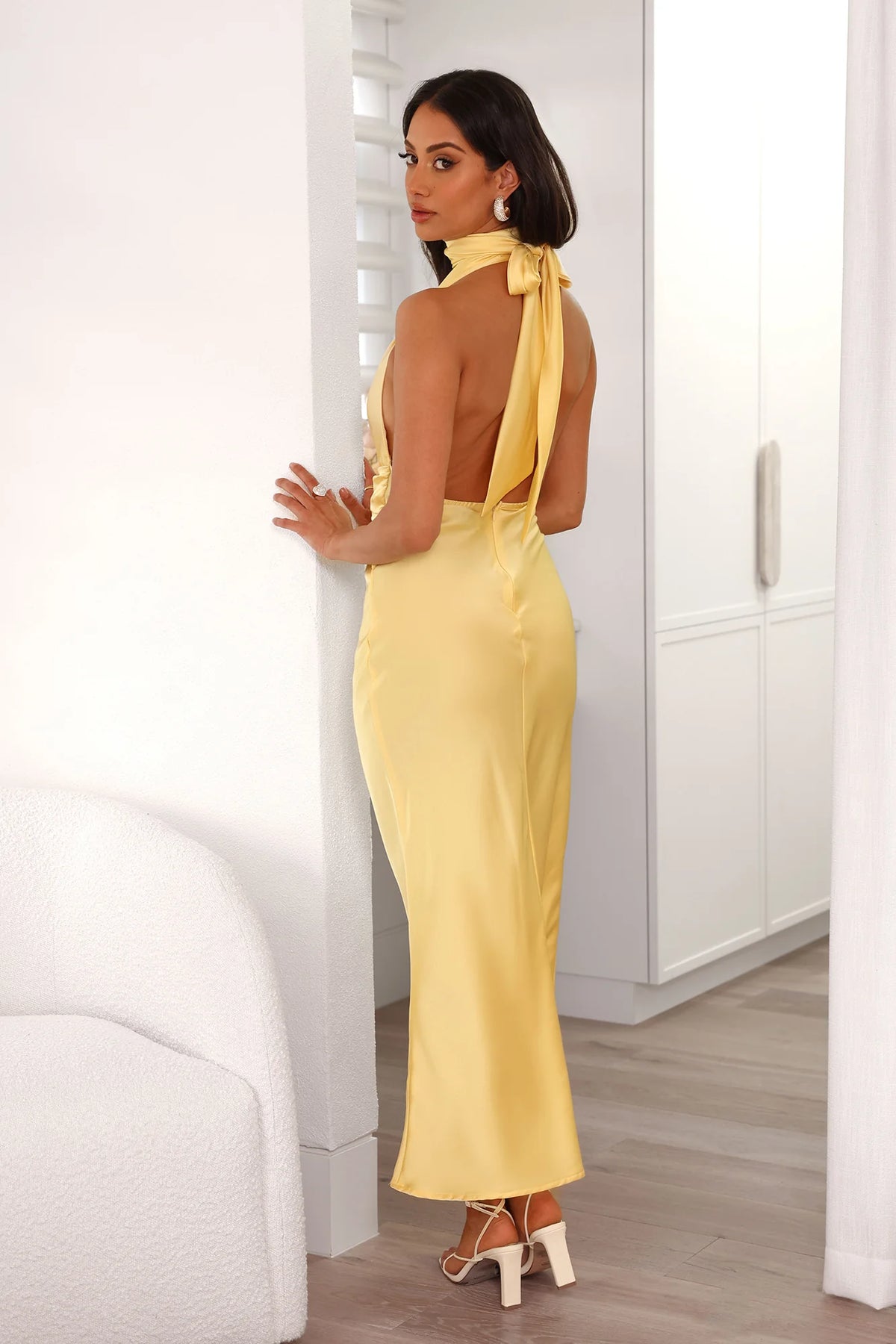 Beauty Of The Night Halter Satin Maxi Dress Sage