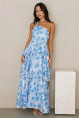 Pixie Glow One Shoulder Maxi Dress Blue