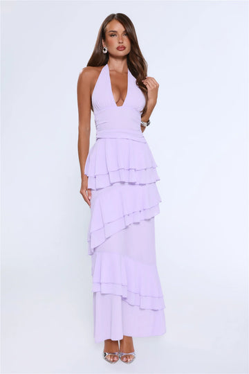 Power Glow Halter Maxi Dress Lilac