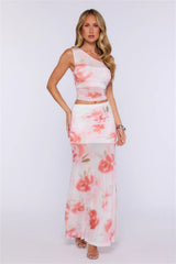 Good Idea Mesh Maxi Skirt Pink Floral