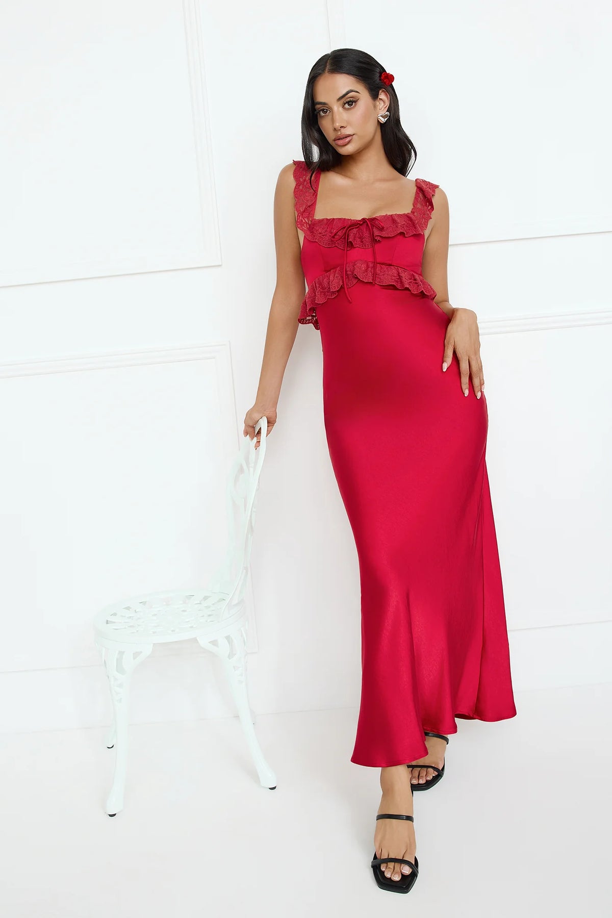 Waltzing In Romance Satin Maxi Dress Yellow