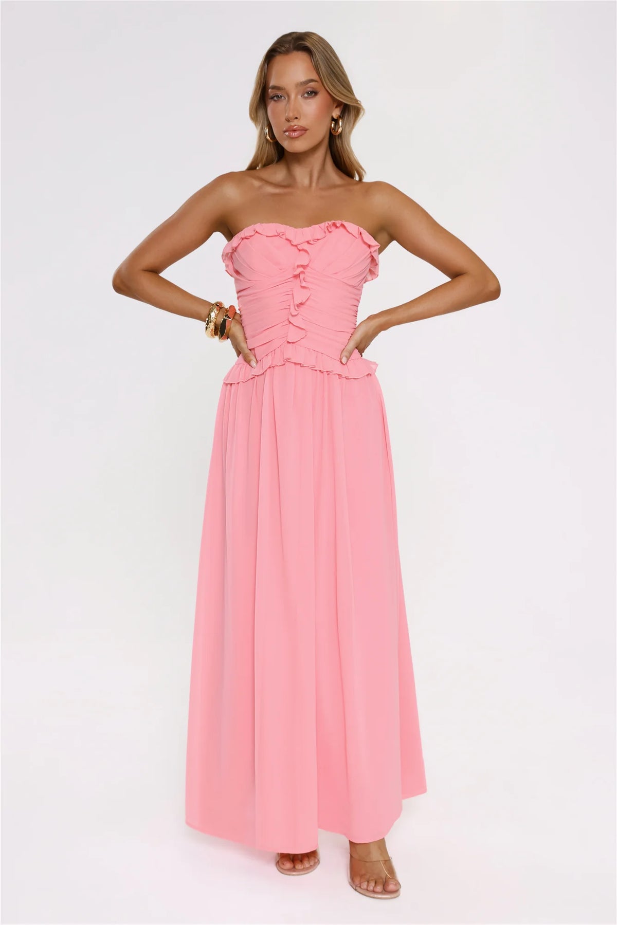 Hour Whispers Strapless Maxi Dress Pink