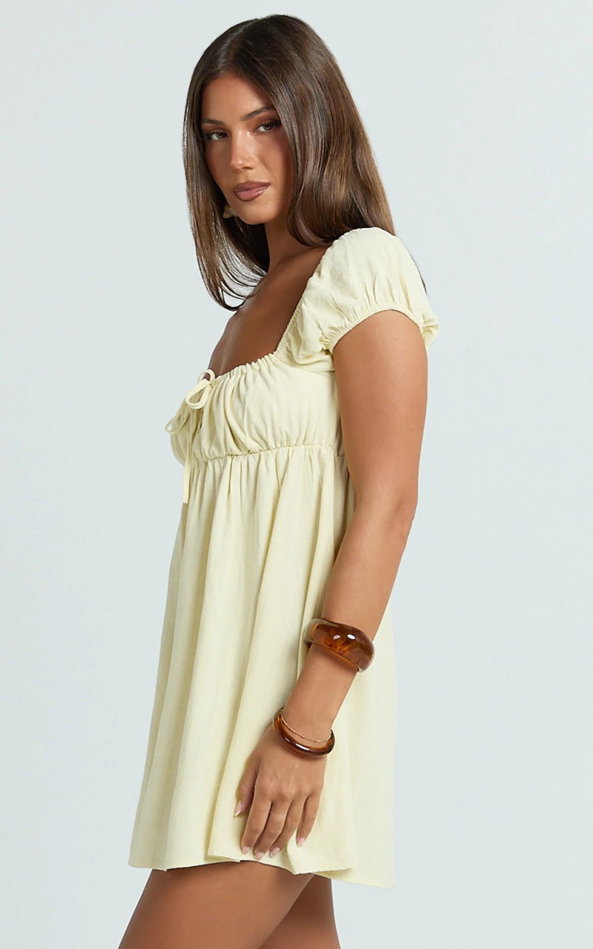 Brooks Mini Dress - Puff Sleeve Front Tie Babydoll Dress in Black