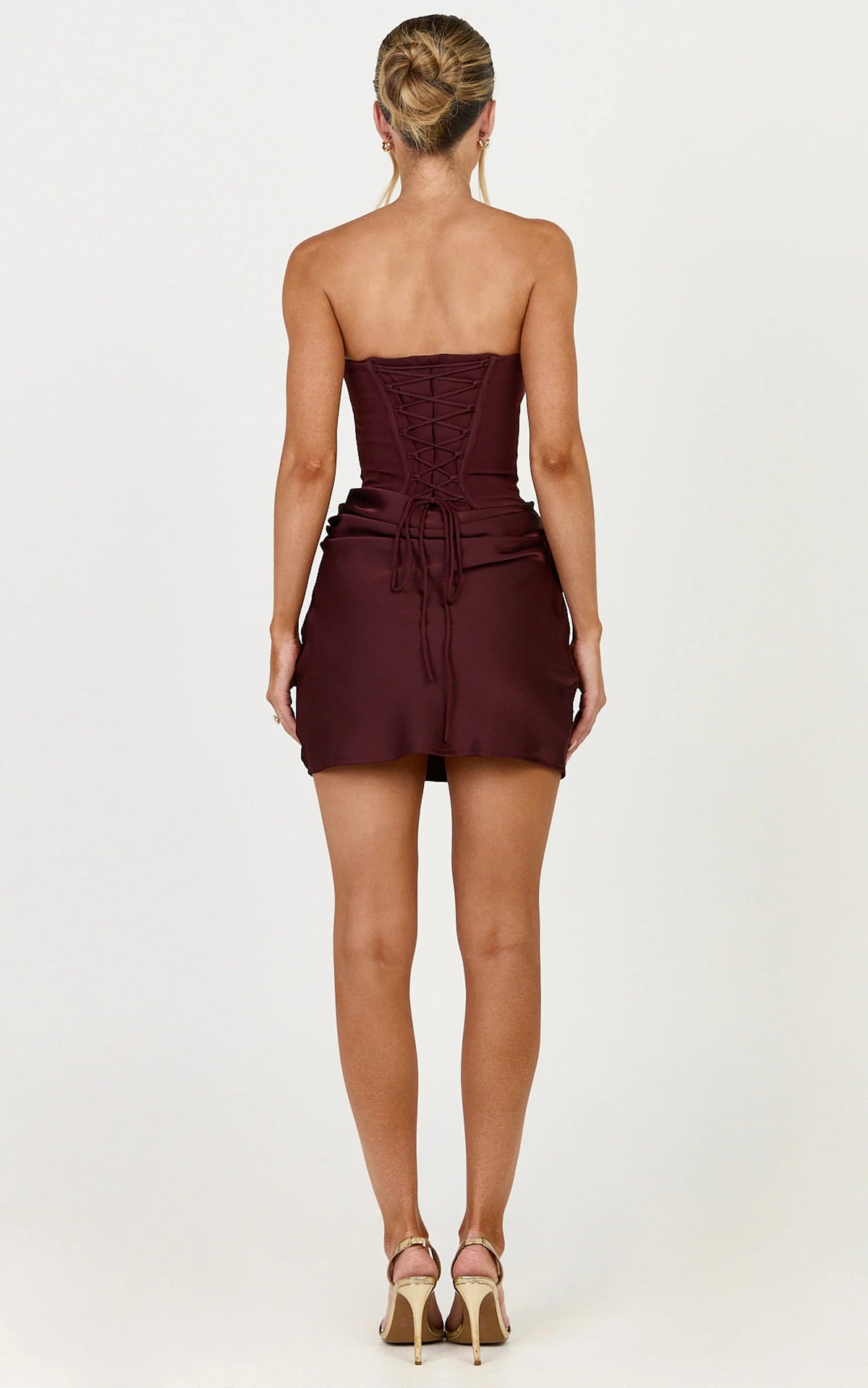 Kailani Mini Dress - Strapless Corset Bodice Lace Up Back Dress in Chocolate