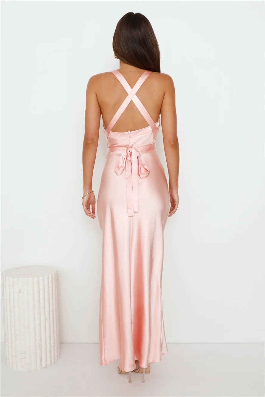 High Class Wedding Satin Maxi Dress Sage