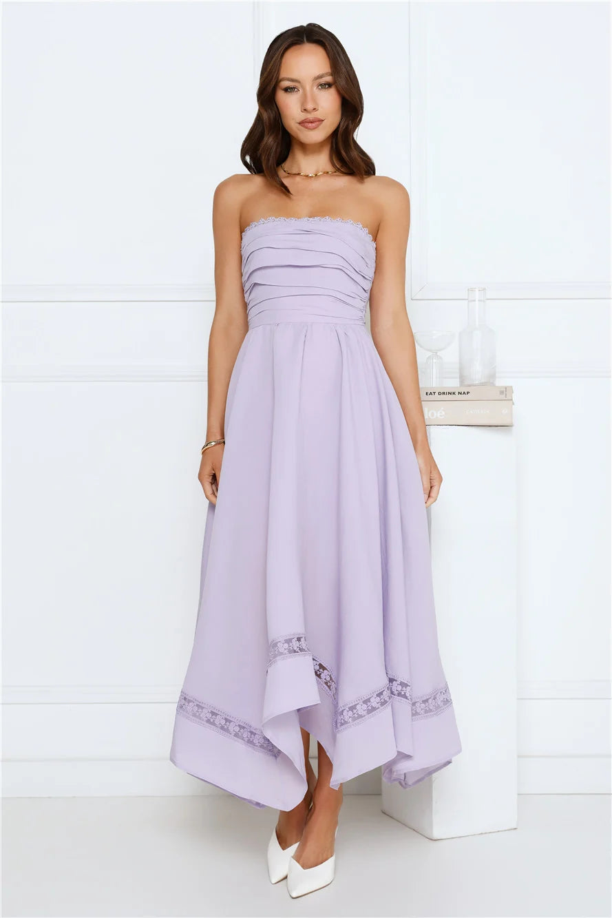 Visit The Moon Strapless Midi Dress Yellow