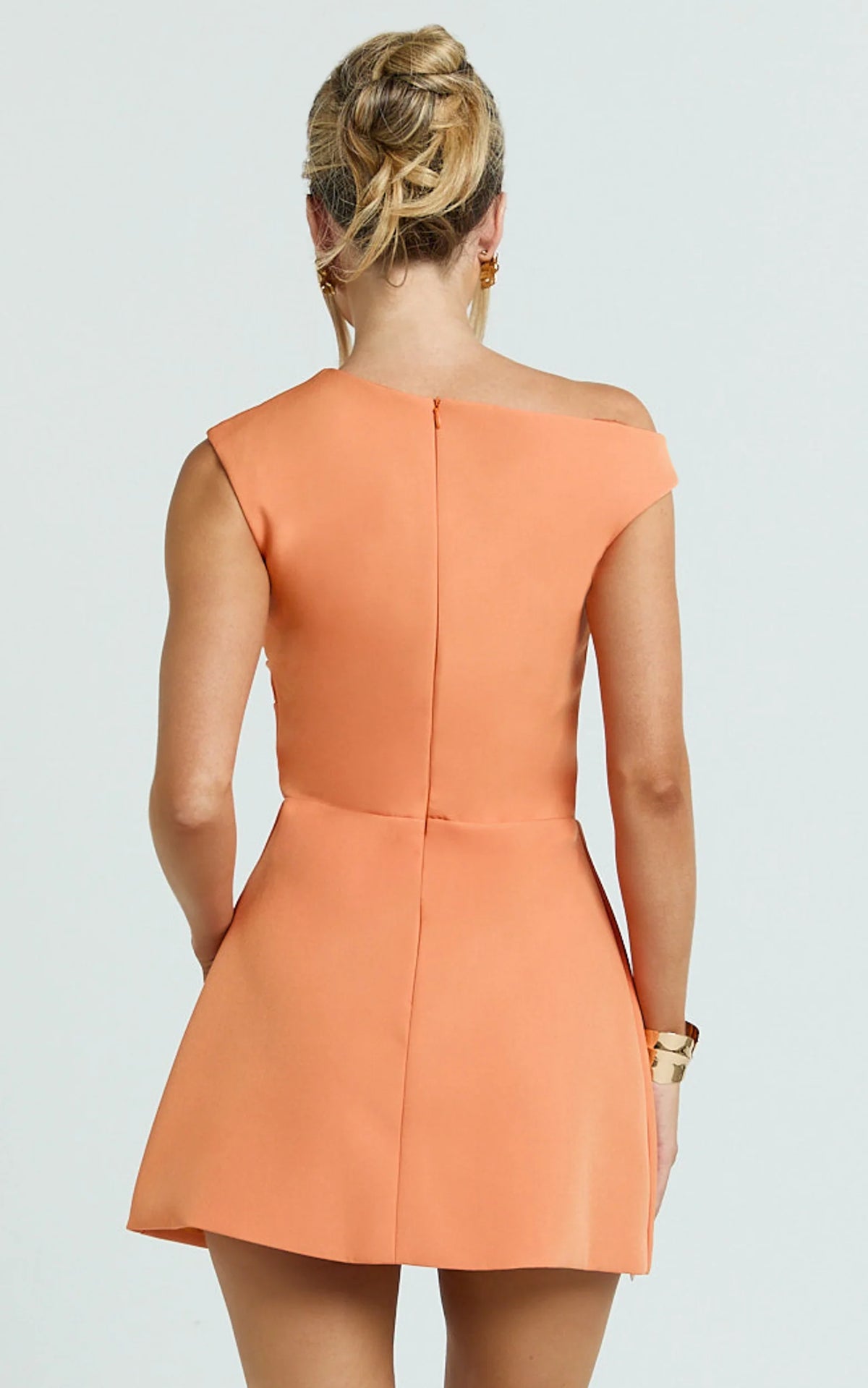 Claire Mini Dress - Tipped Shoulder Tulip Skirt Dress in White