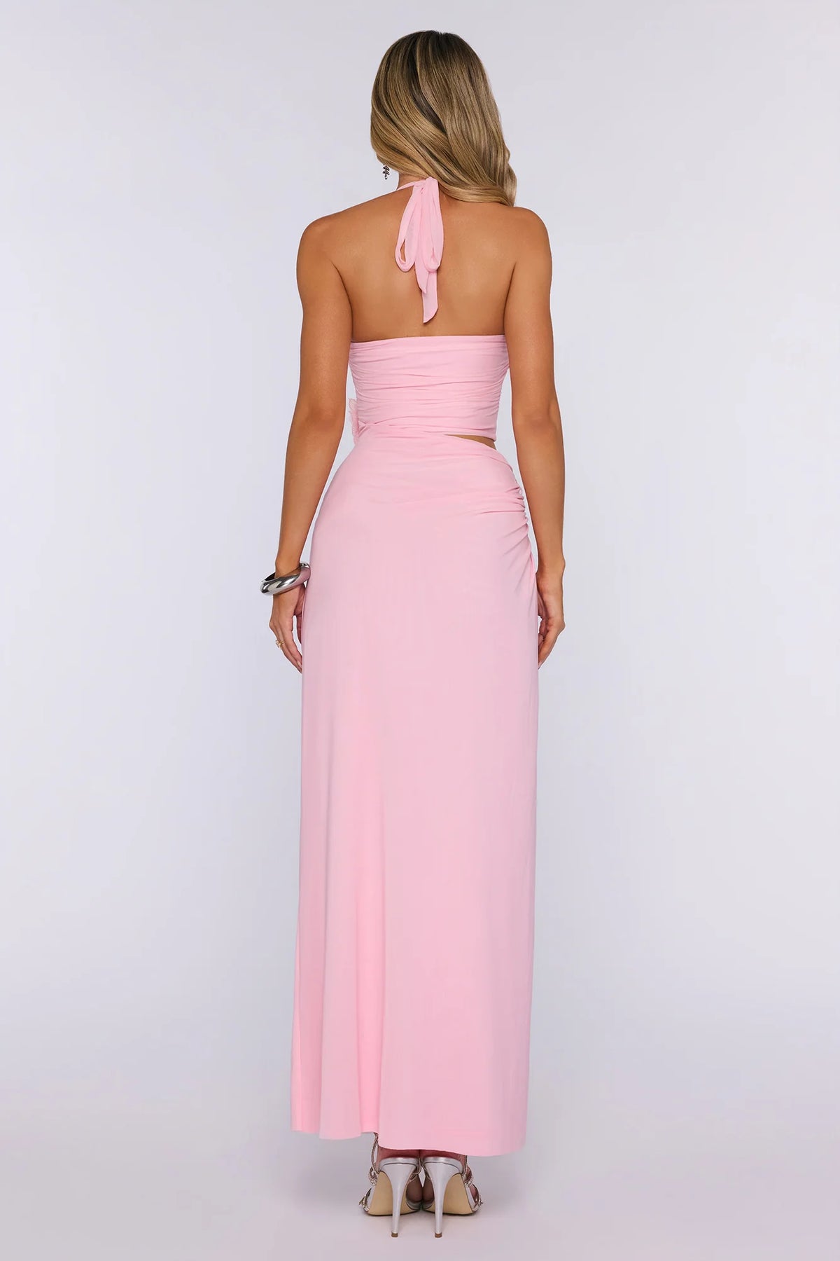 Alluringly Hers Mesh Halter Maxi Dress Pink