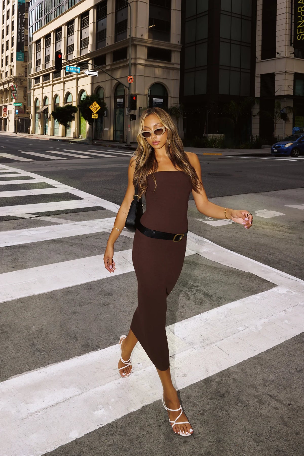 BASE Luxe Rib The Ultimate Strapless Midi Dress Black