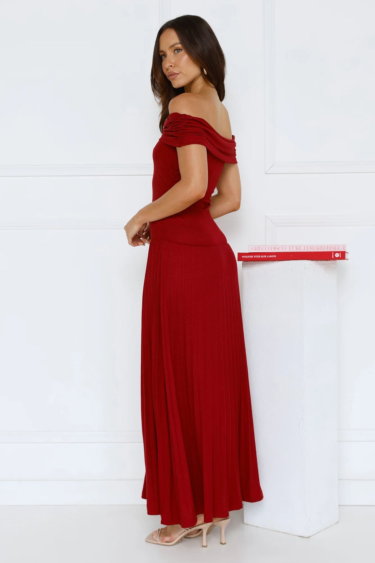 Nikita Off Shoulder Ribbed Maxi Dress Navy