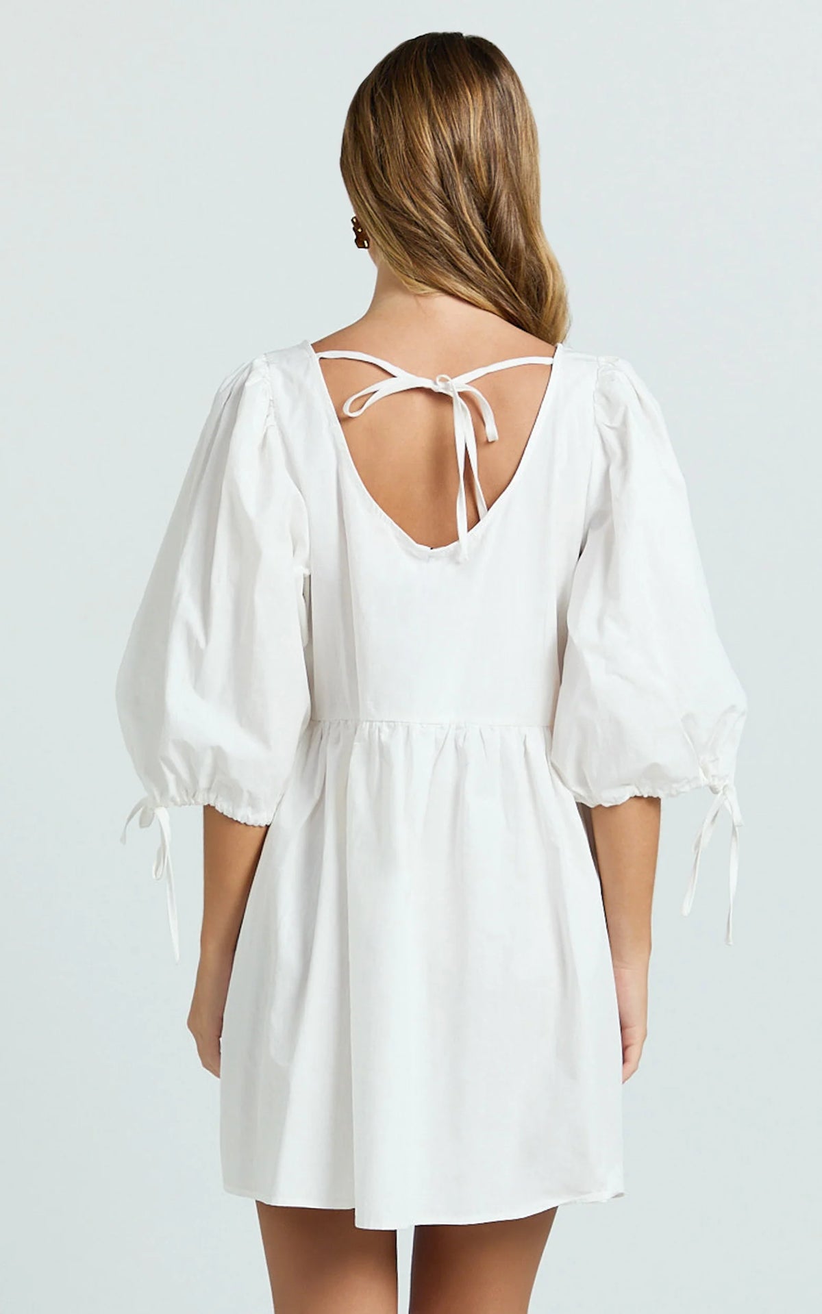 Rosita Mini Dress - Tie Front Puff Sleeve Dress in Black and White Check
