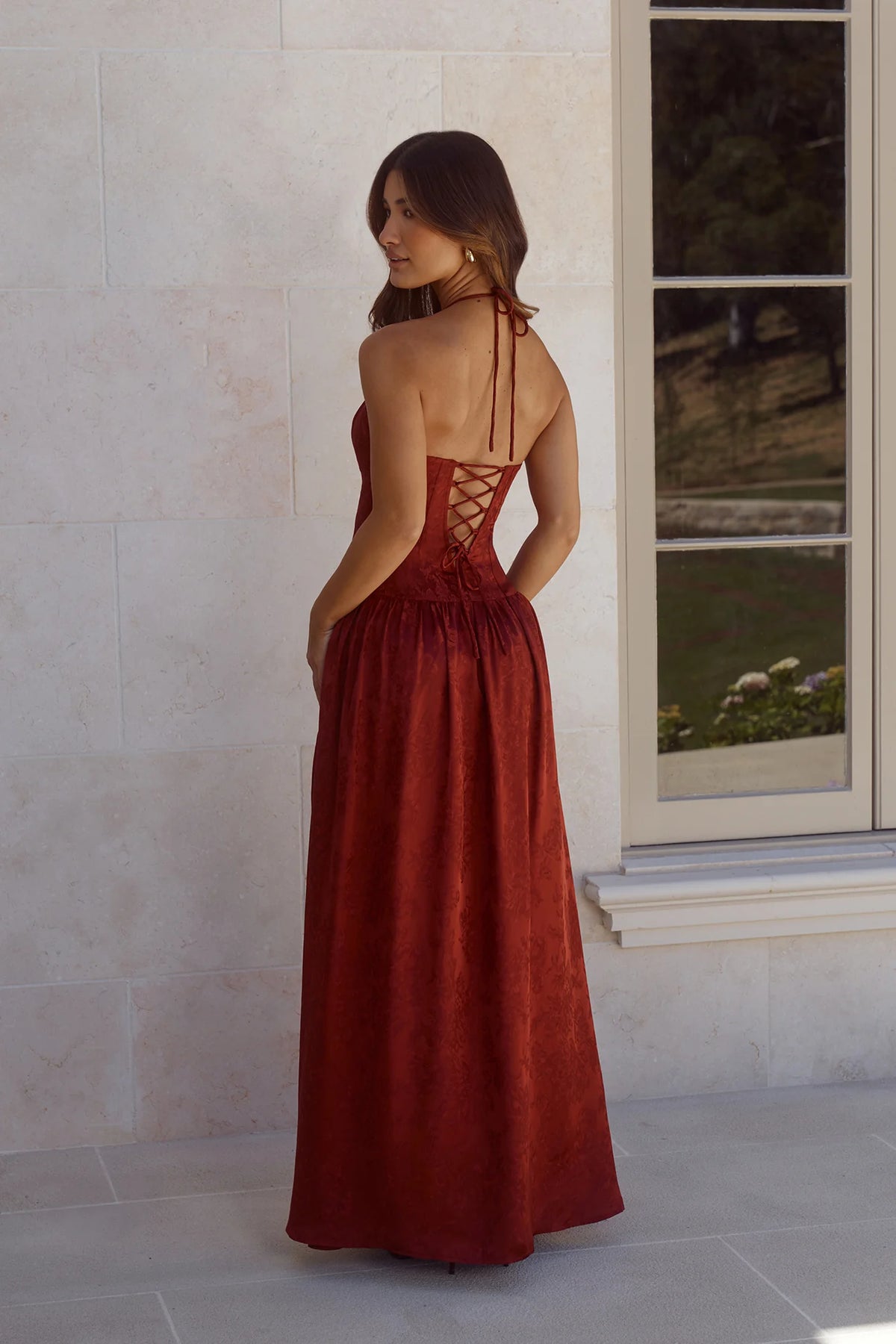 Starlet Status Satin Maxi Dress Wine