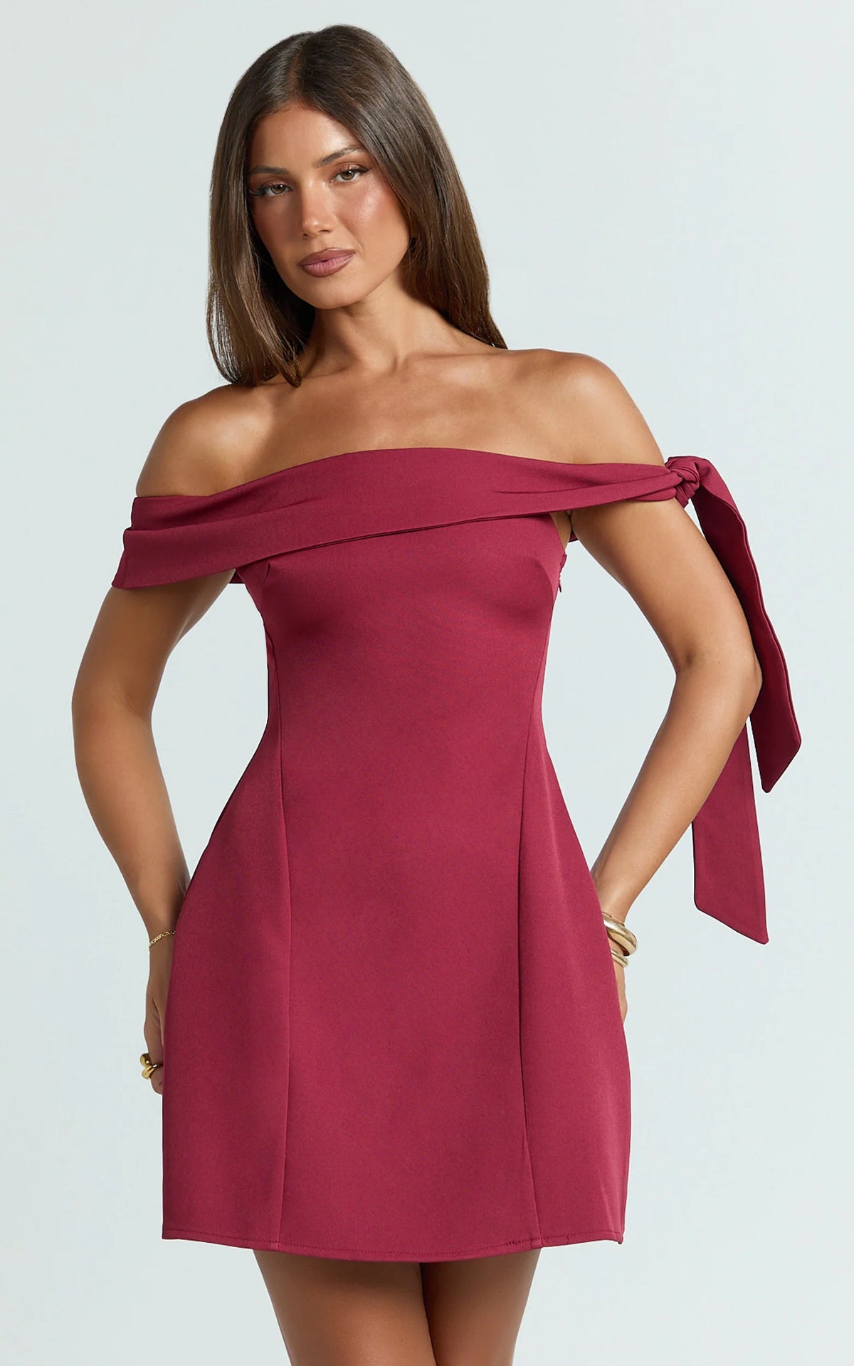 Cecilia Mini Dress - Off Shoulder Tie Detail Dress in White