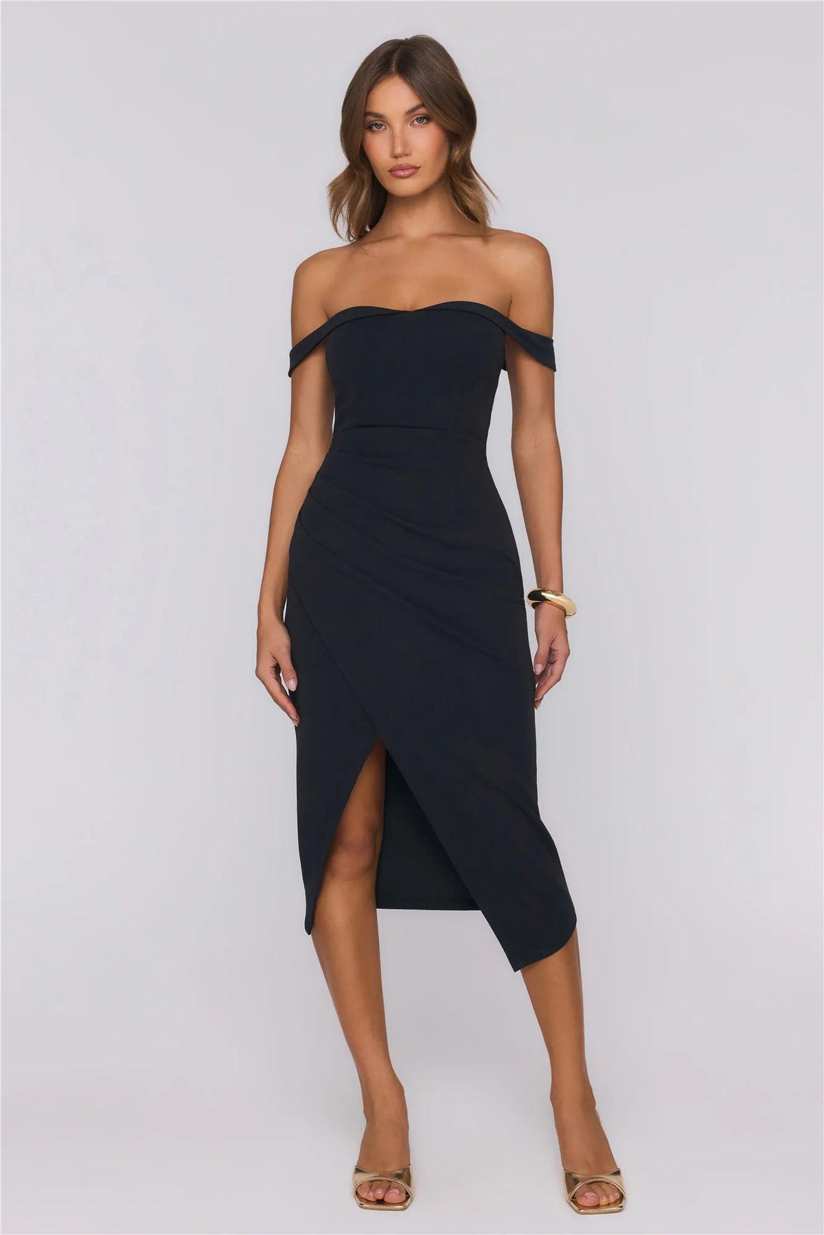 Editorial Mood Off Shoulder Midi Dress Blue