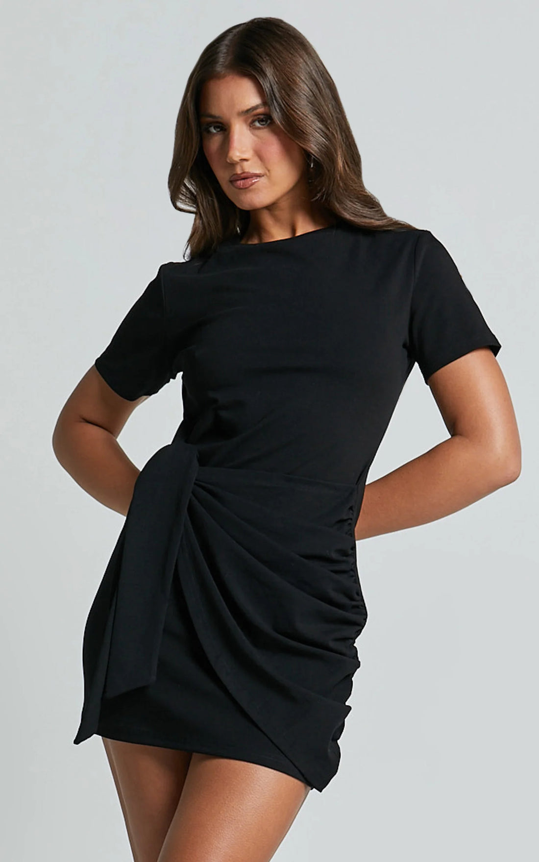 Candace Mini Dress - Faux Wrap Shift Dress in White