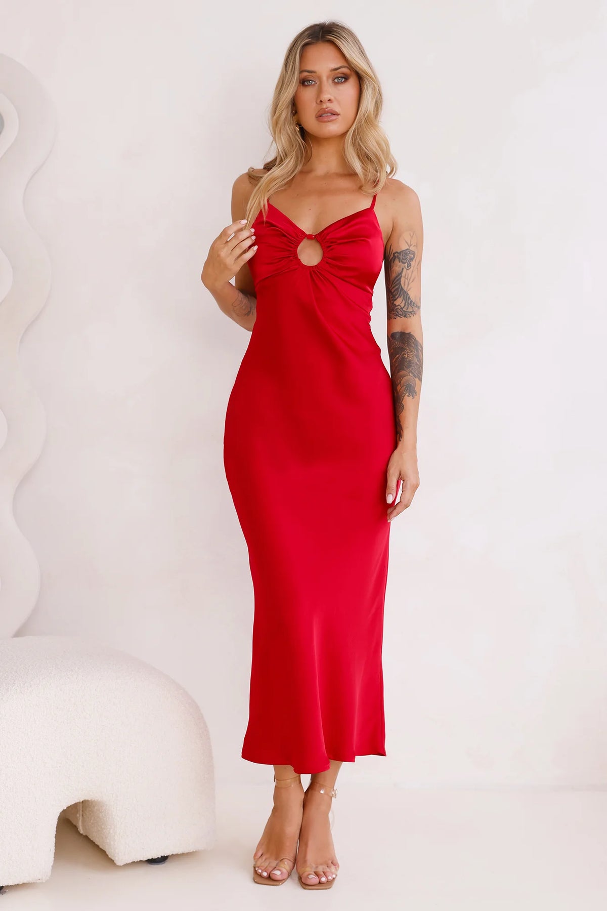 Style Compass Satin Midi Dress Blue