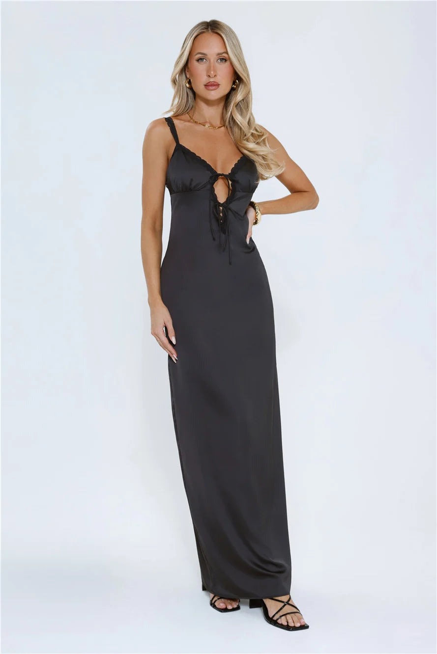 The Midnight Edit Satin Maxi Dress Black