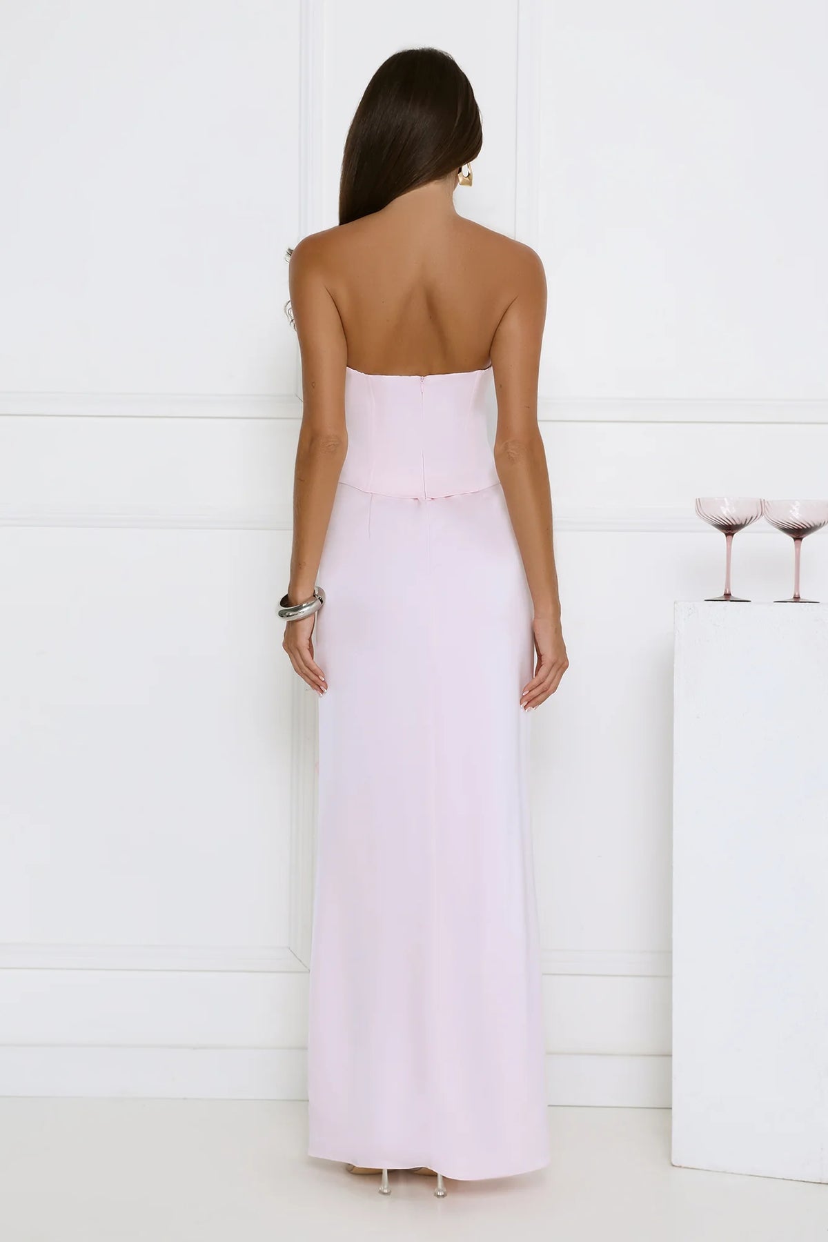 Vibes On Point Strapless Satin Maxi Dress Blue