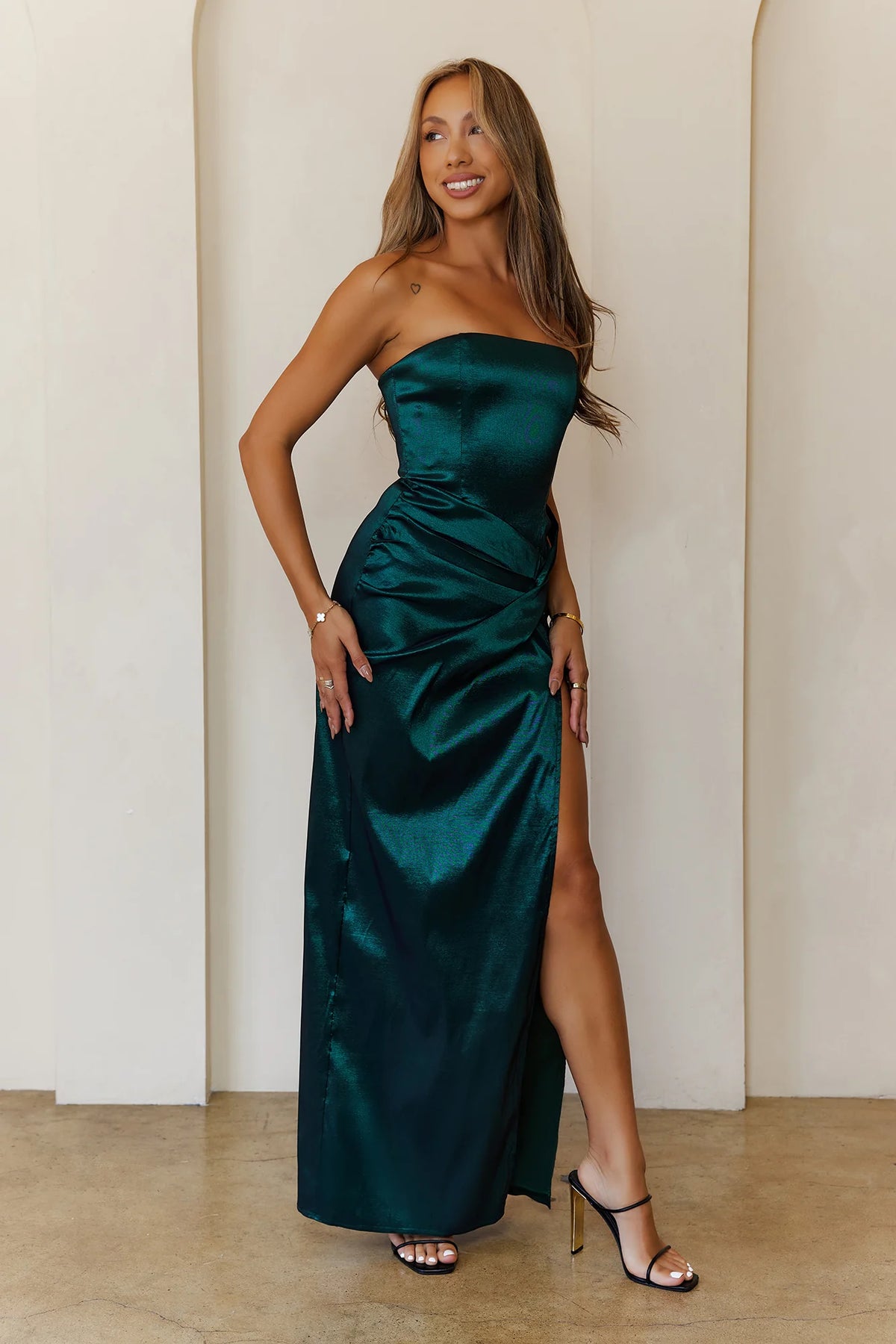 Soulmate Magic Strapless Satin Maxi Dress Navy