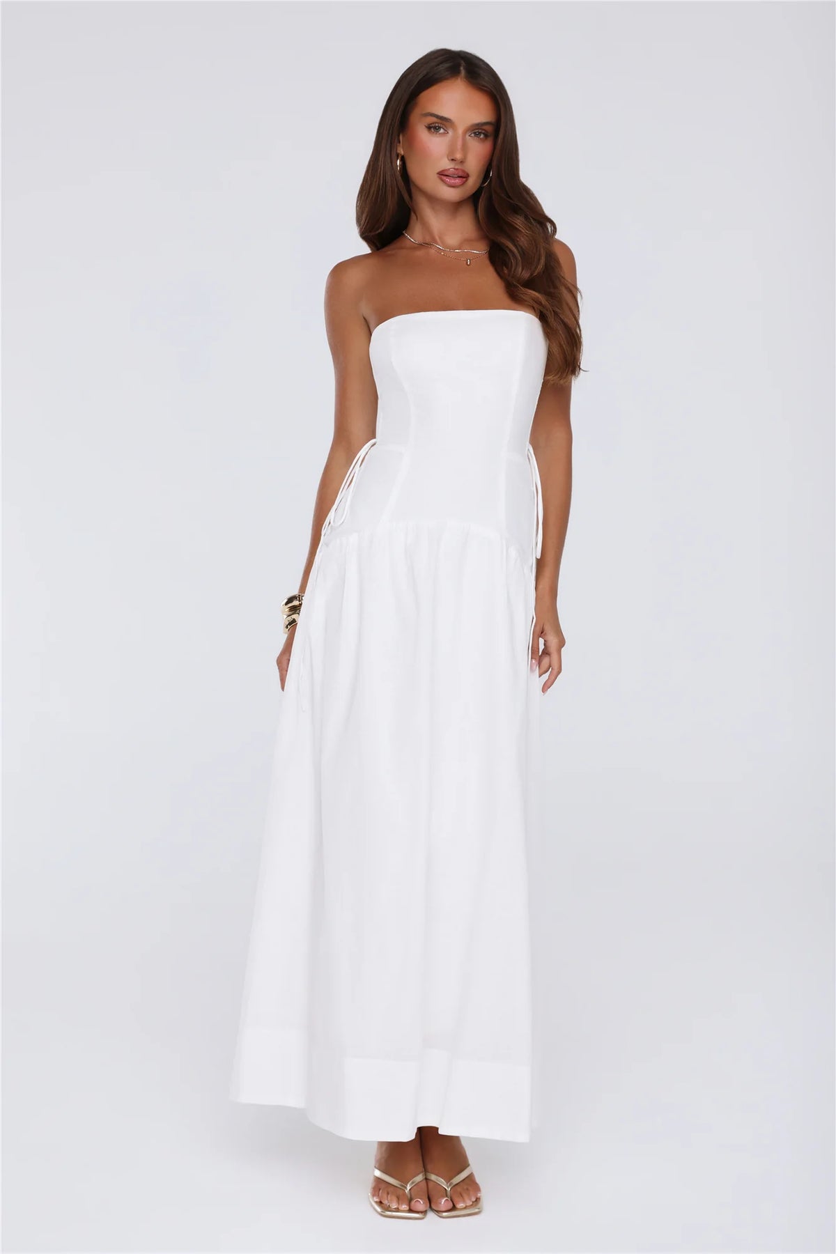 Just Feels Right Linen Blend Strapless Maxi Dress Blue