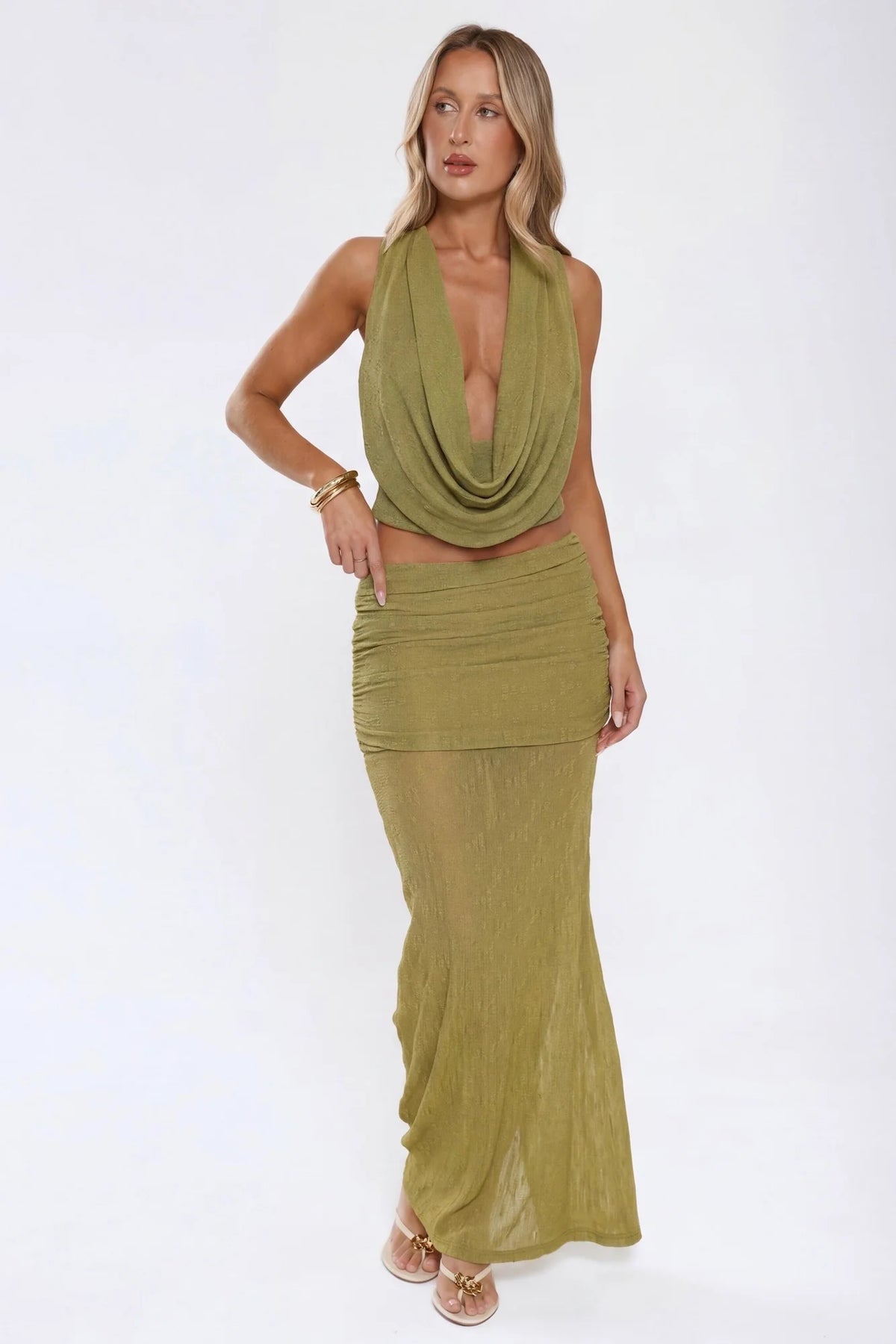 Hola Chica Knit Maxi Skirt Olive