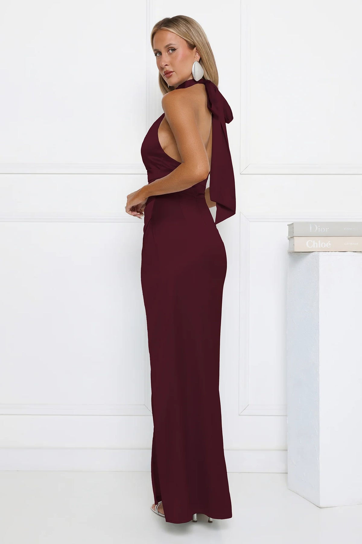 Satin Sophistication Halter Maxi Dress Chocolate