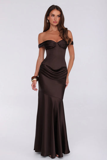Final Fitting Satin Maxi Skirt Chocolate