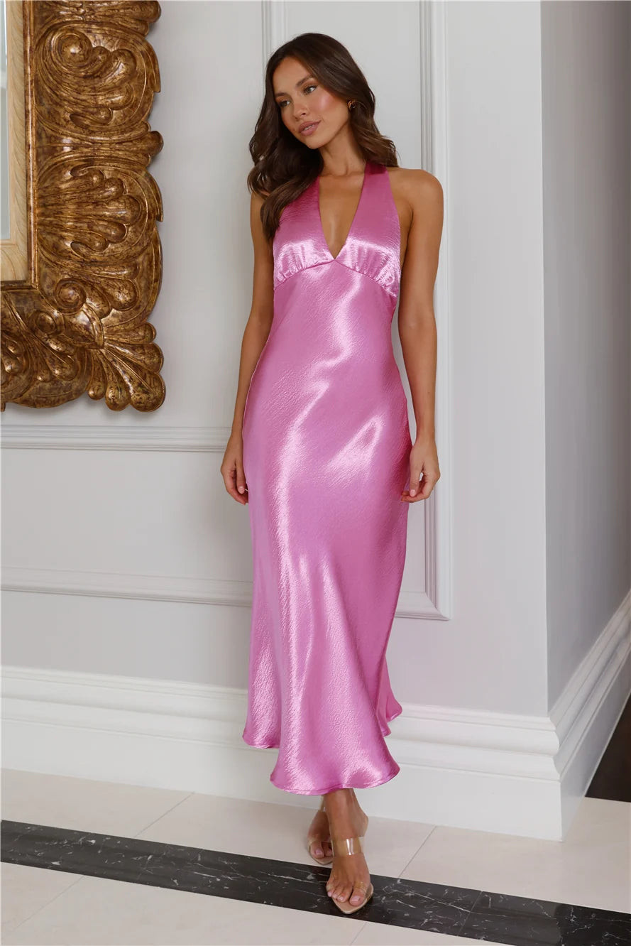 Pippa Satin Halter Midi Dress Blue