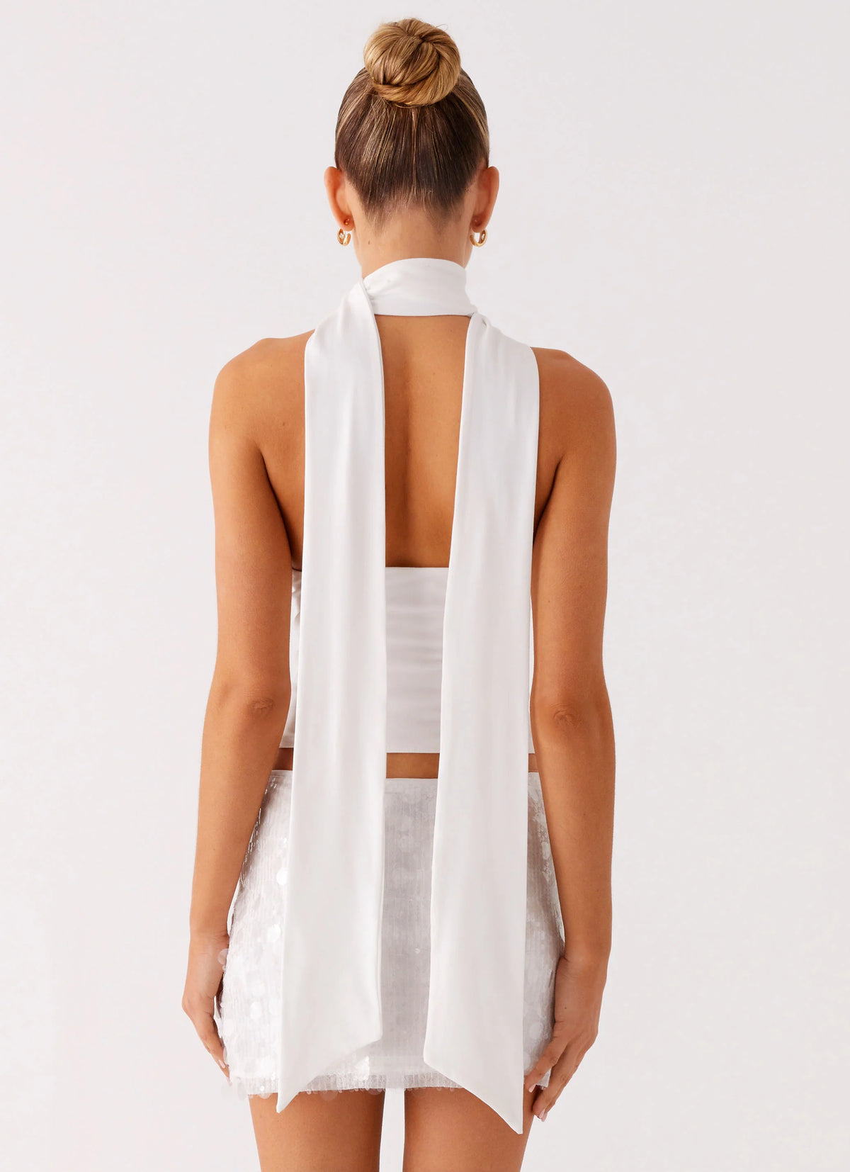Milos Scarf Halter Neck Top - White
