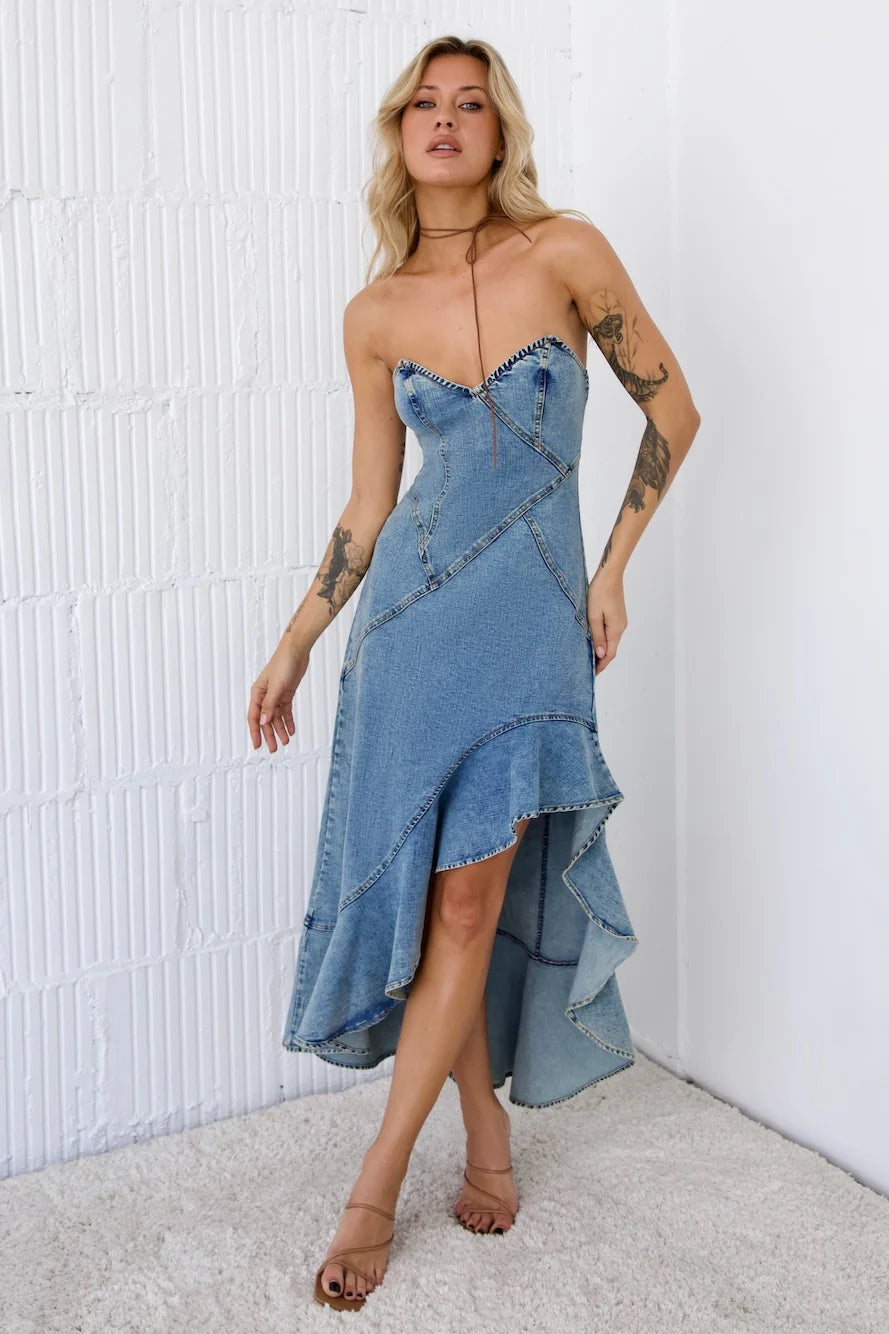 Ambitious Goals Denim Midi Dress Black