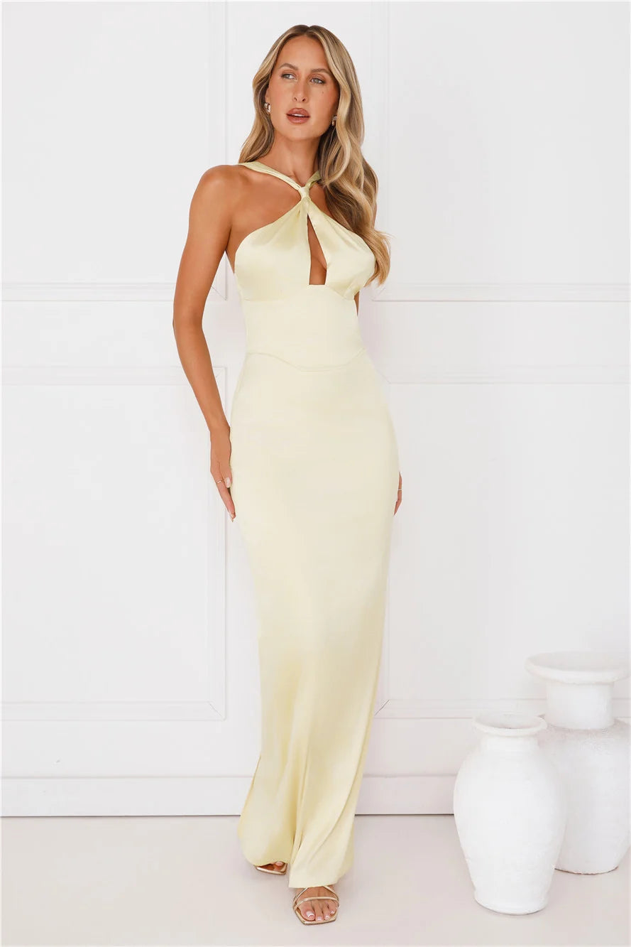 Diamond Elegance Satin Maxi Dress Red