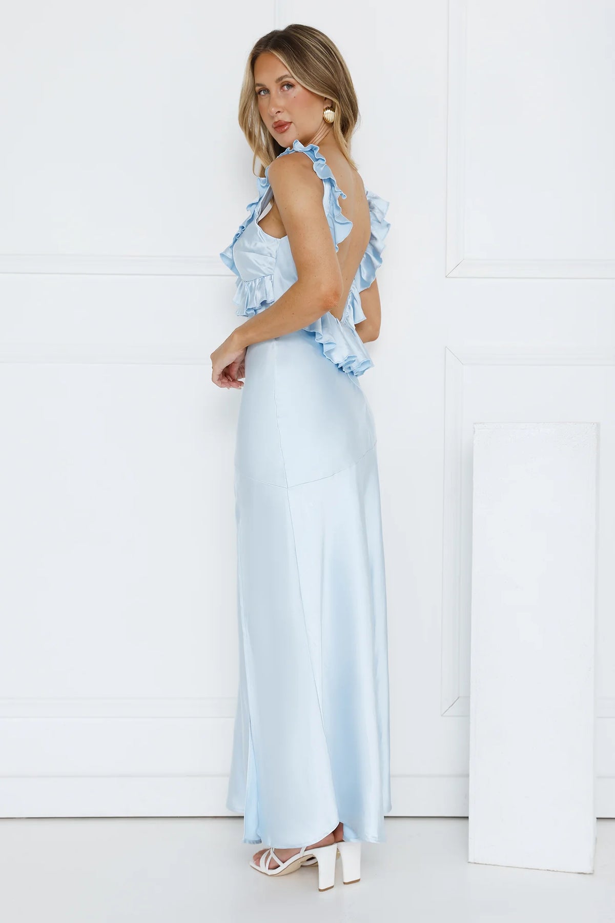 Chasing The Spark Satin Maxi Dress Blue