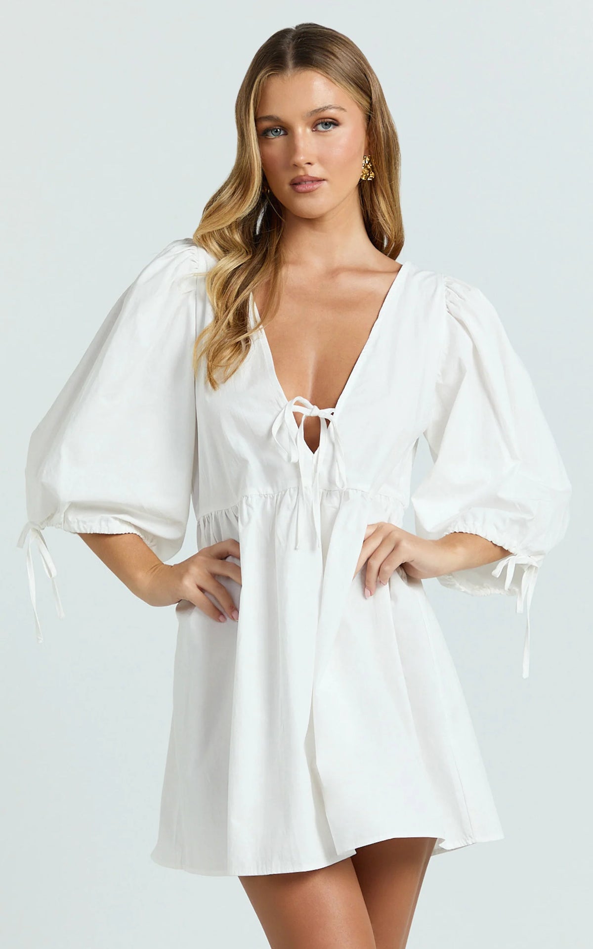 Rosita Mini Dress - Tie Front Puff Sleeve Dress in Black and White Check