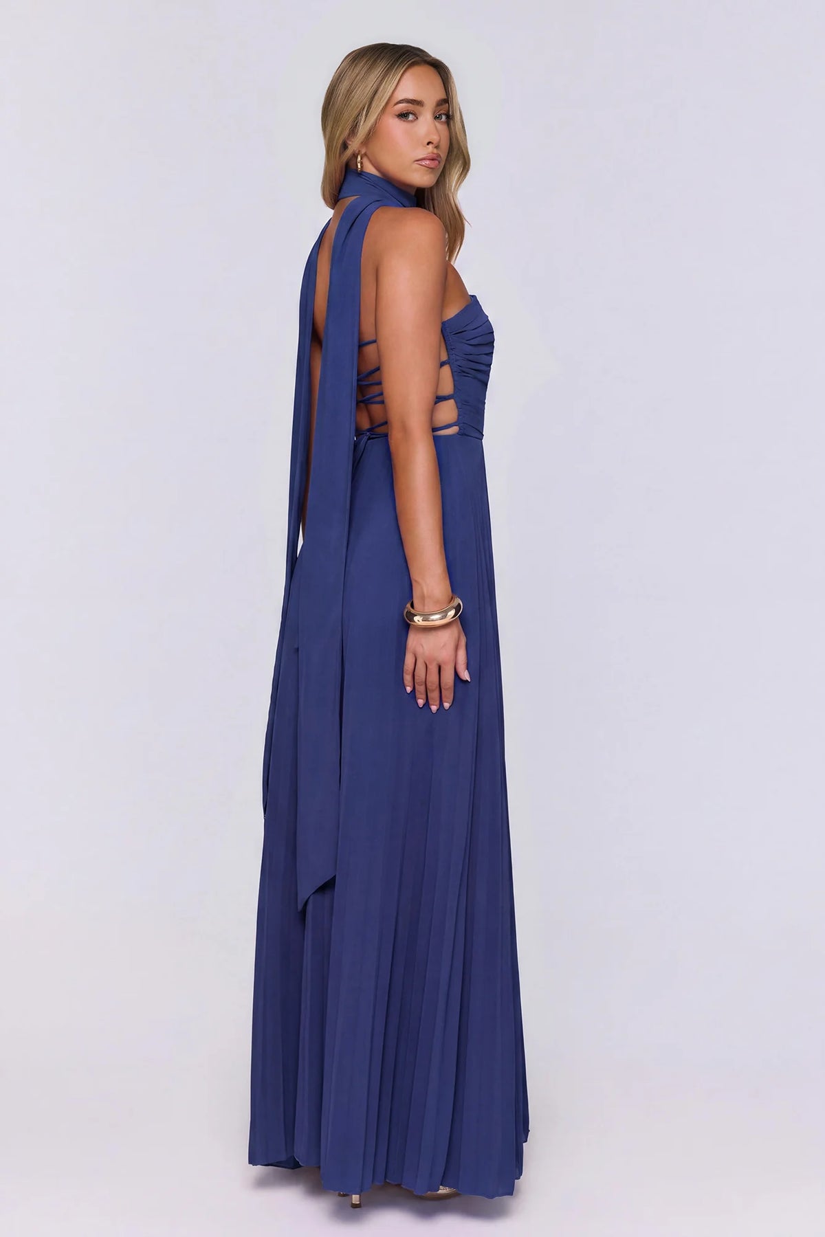 Sugar Babe Strapless Pleated Maxi Dress Blue