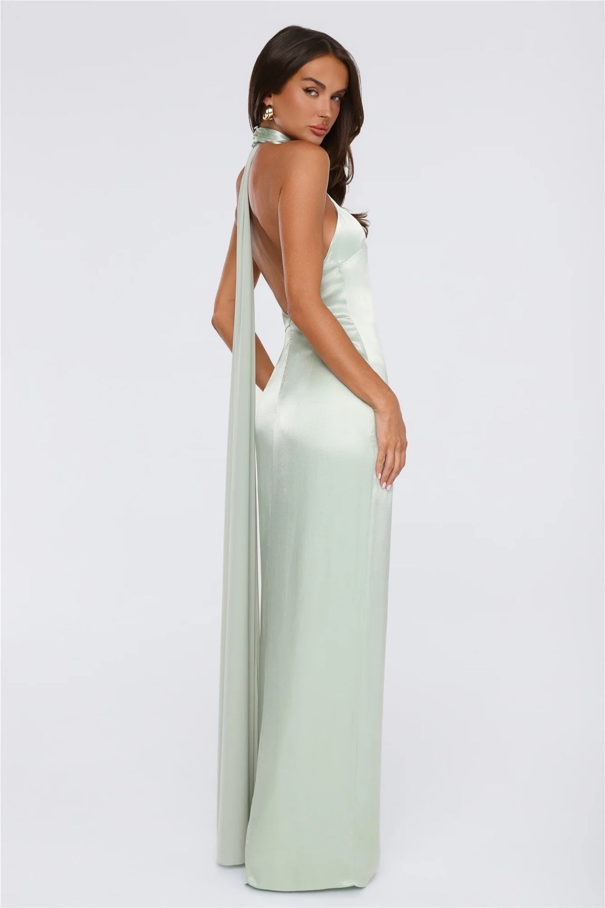 Effortless Luxe Halter Satin Maxi Dress Chocolate