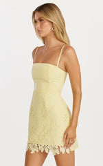 Maisie Mini Dress - Strapless Broderie Cut Out Border Hem Dress in Sage
