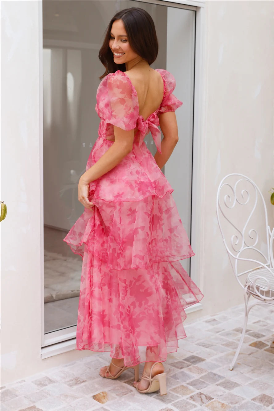 Enchanted Castle Midi Dress Pink