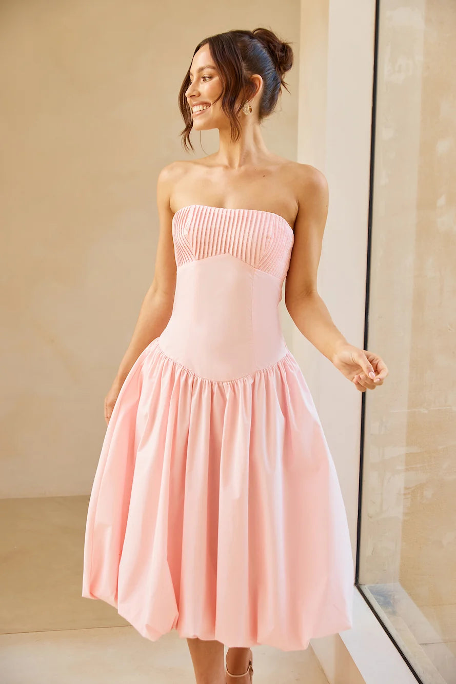 Adelaide Strapless Bubble Midi Dress White