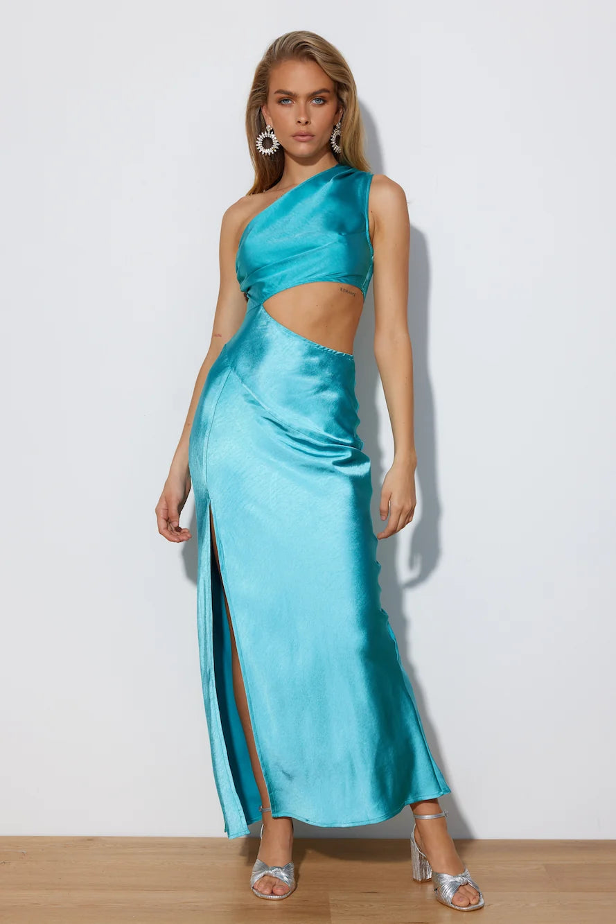 Poker Faced Satin Maxi Dress Green