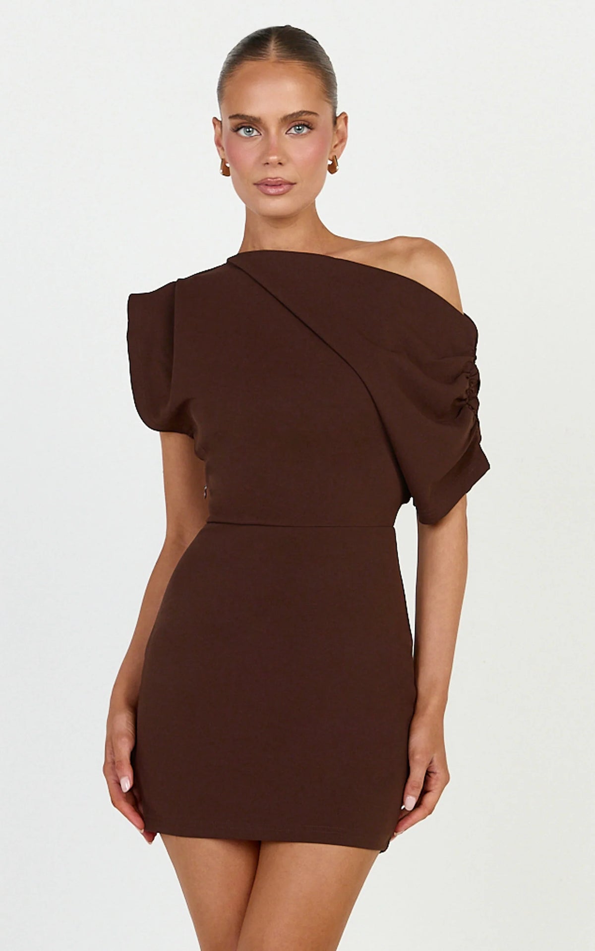 Nalfie Mini Dress - Tipped Shoulder Jersey Drape Dress in Pink