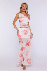 Good Idea Mesh Maxi Skirt Pink Floral