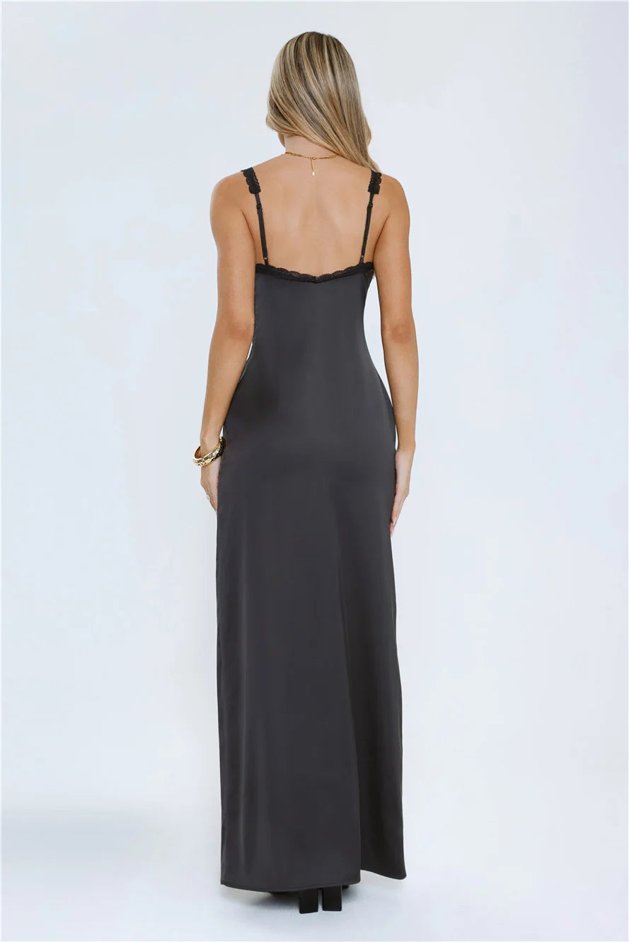The Midnight Edit Satin Maxi Dress Black