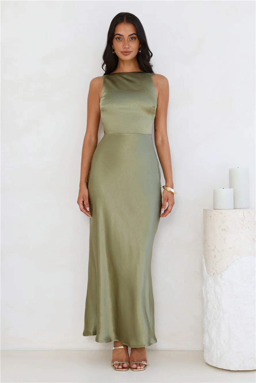 Unveiled Sophistication Satin Maxi Dress Ruby