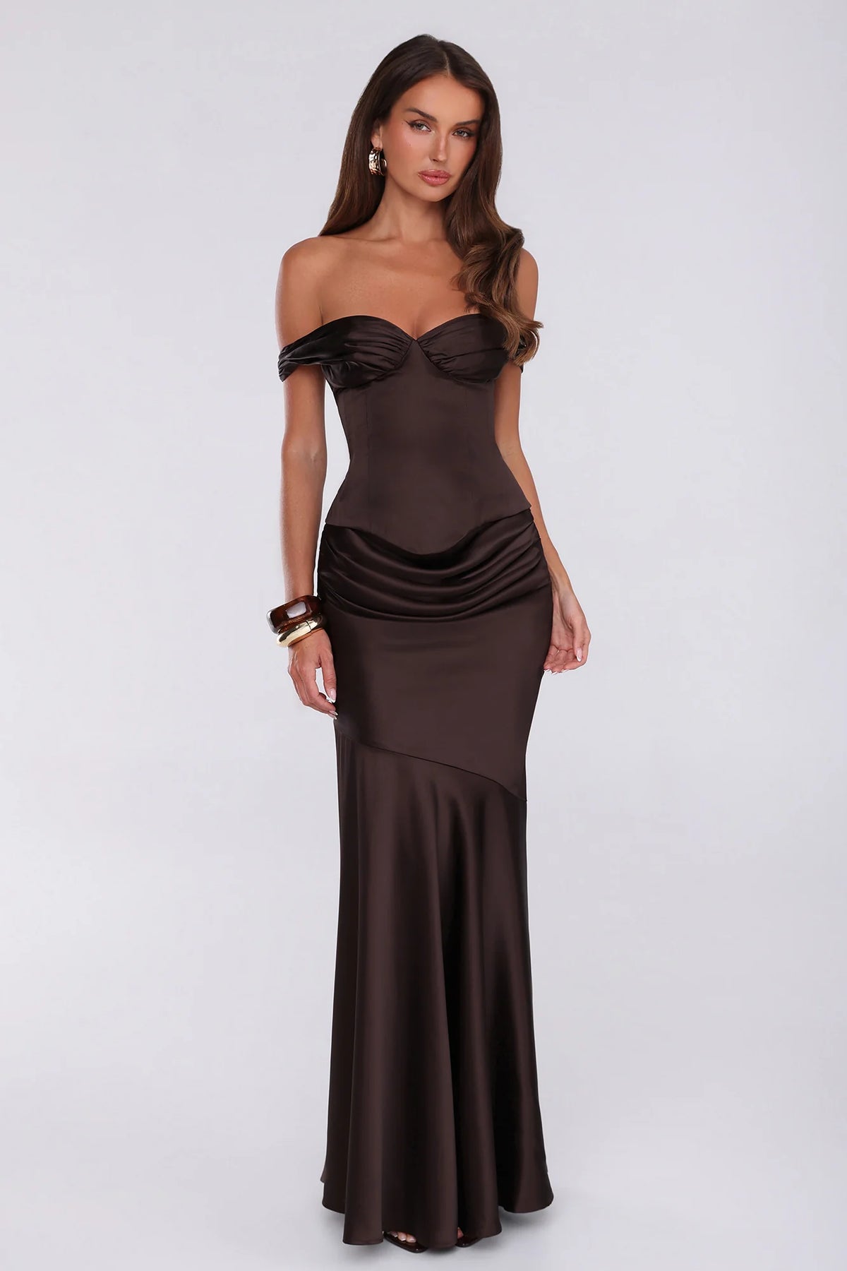 Final Fitting Satin Maxi Skirt Chocolate