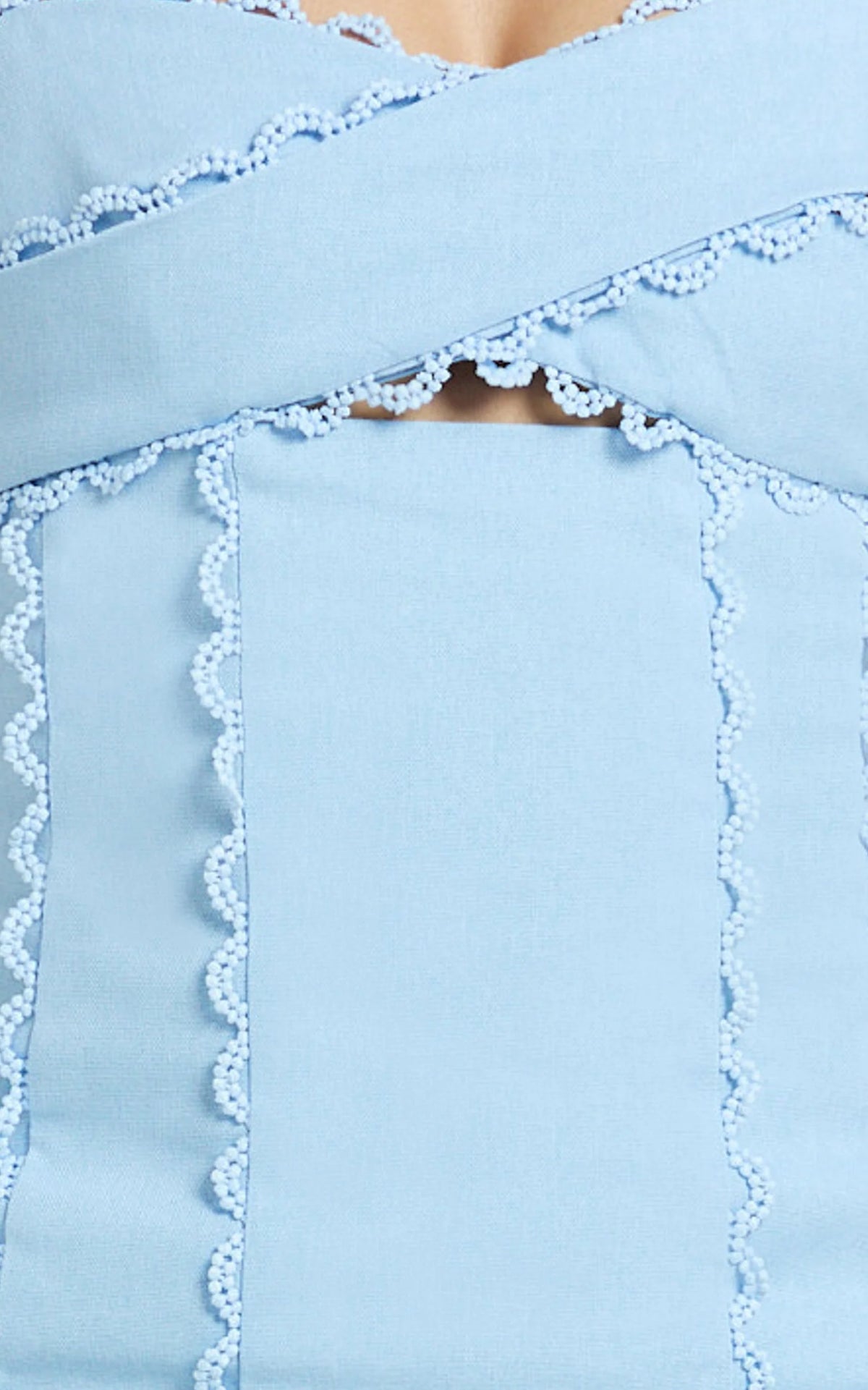 Gigi Mini Linen Blend Dress - Sweetheart Tie Back Scallop Detail Dress in Blue
