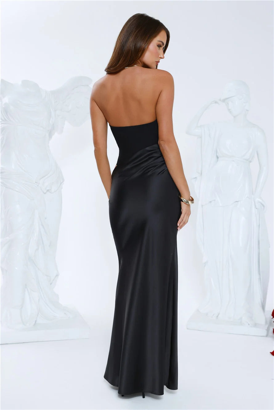 Elevated Simplicity Strapless Satin Maxi Dress Black