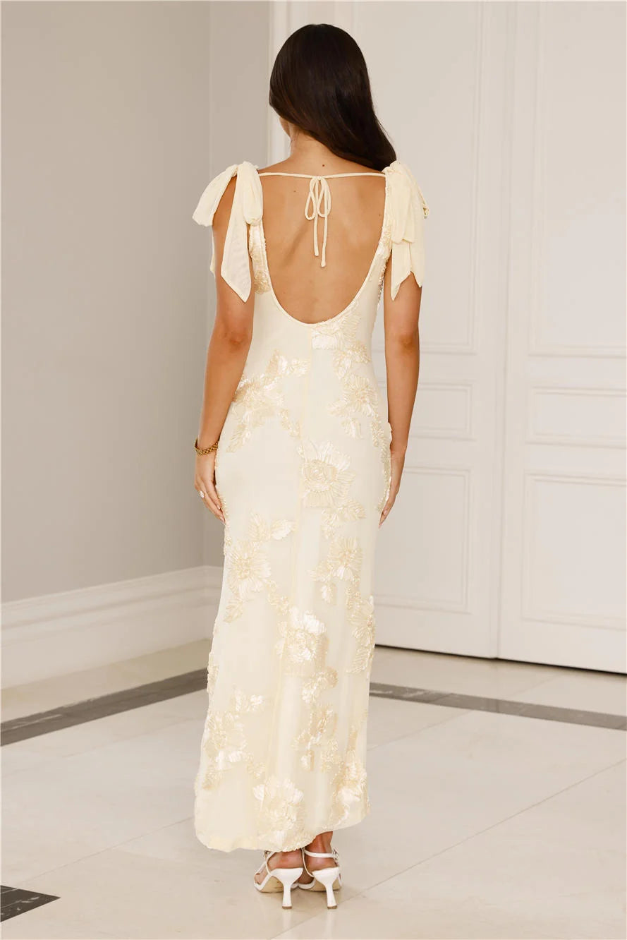 Golden Doll Mesh Maxi Dress Blue