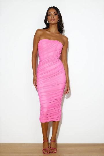 Goals Are Her Mesh Midi Dress  Pink
