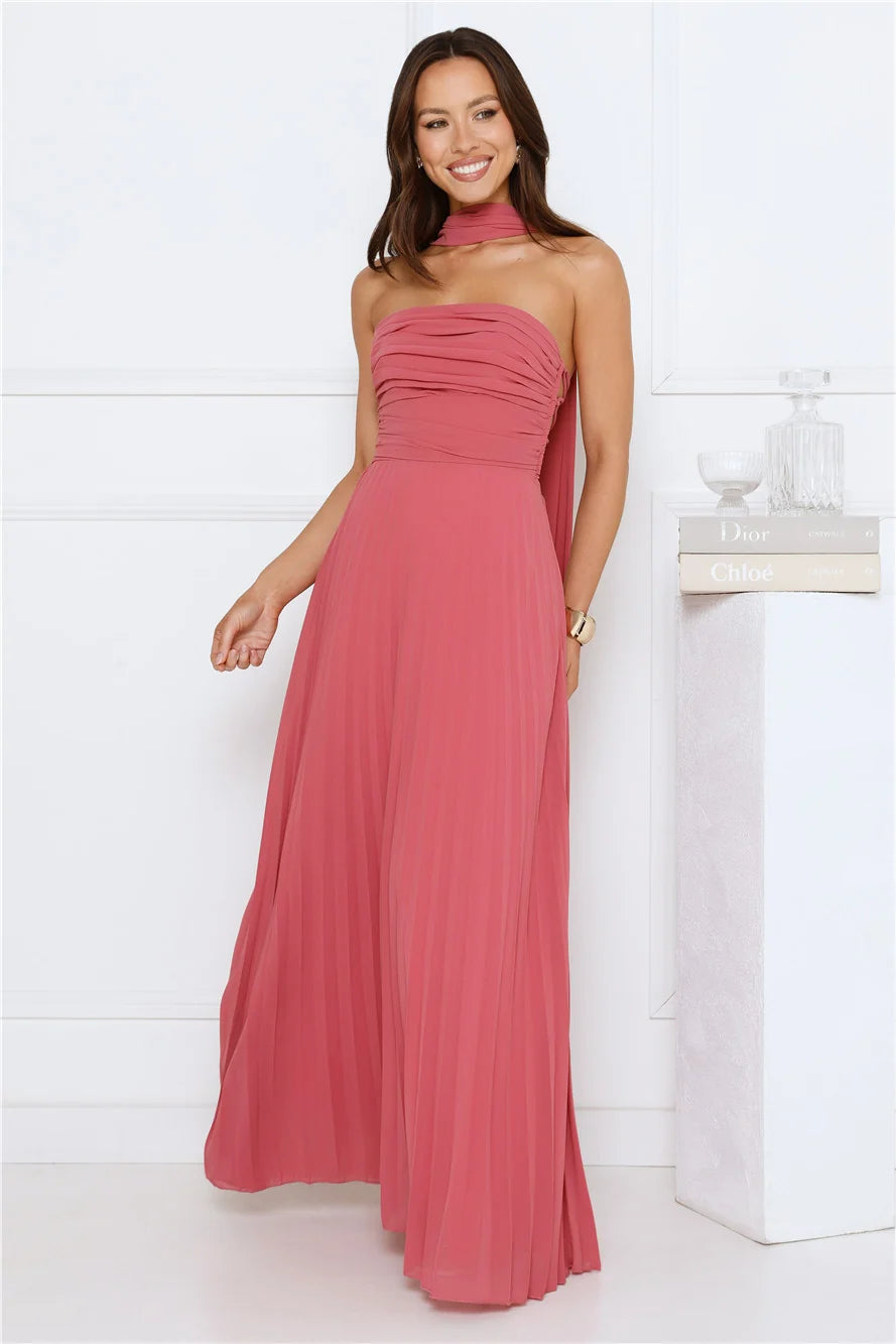 Sugar Babe Strapless Pleated Maxi Dress Blue